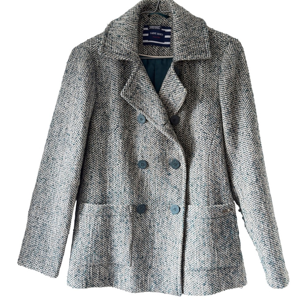 SAINT JAMES WOOL BLEND TWEED PEACOAT BLAZER SIZE 4 US WOMENS
